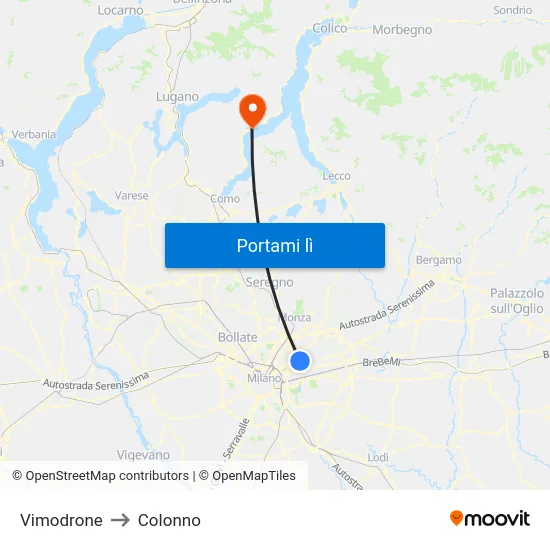 Vimodrone to Colonno map