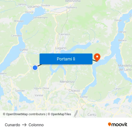 Cunardo to Colonno map