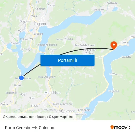 Porto Ceresio to Colonno map