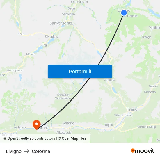 Livigno to Colorina map