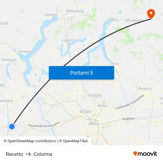 Recetto to Colorina map