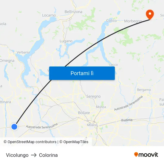 Vicolungo to Colorina map