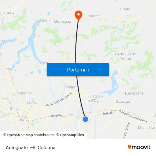 Antegnate to Colorina map