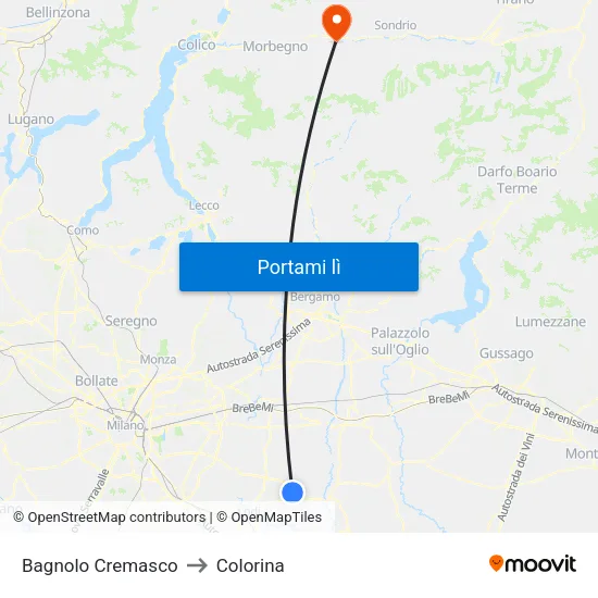 Bagnolo Cremasco to Colorina map