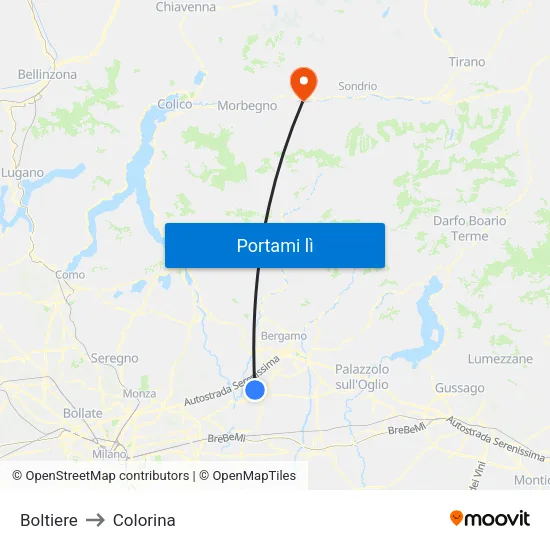 Boltiere to Colorina map