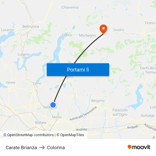 Carate Brianza to Colorina map