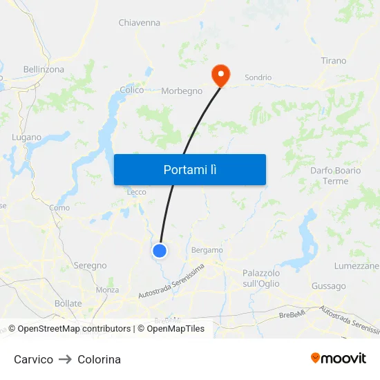 Carvico to Colorina map