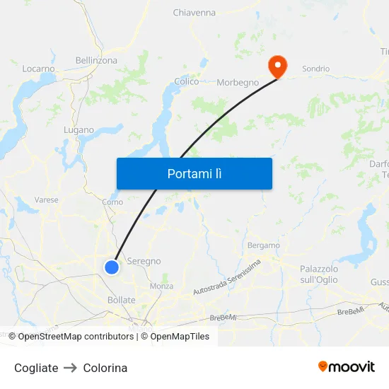 Cogliate to Colorina map