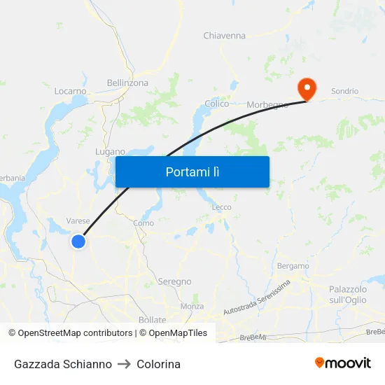 Gazzada Schianno to Colorina map