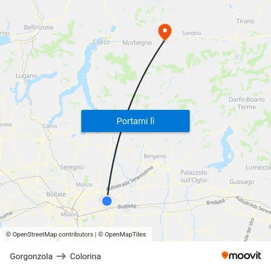 Gorgonzola to Colorina map