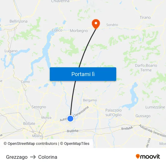 Grezzago to Colorina map