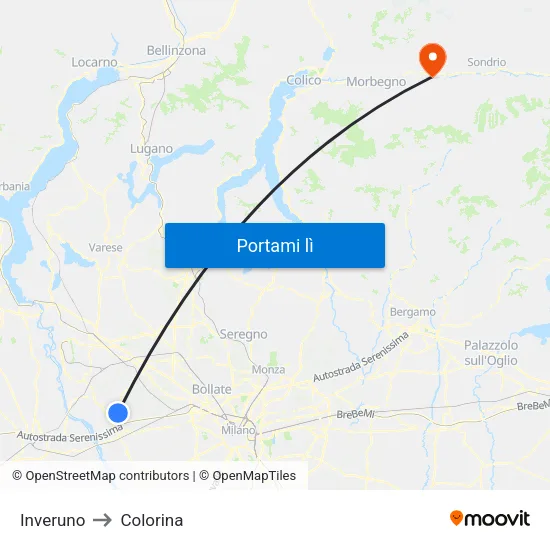 Inveruno to Colorina map