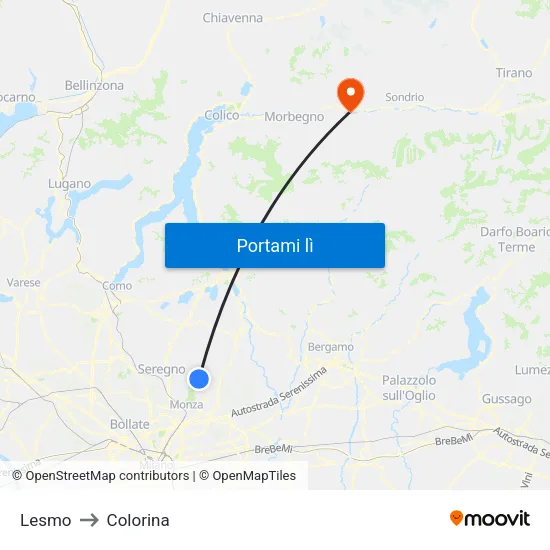 Lesmo to Colorina map