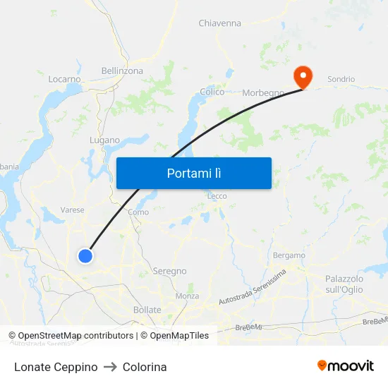Lonate Ceppino to Colorina map