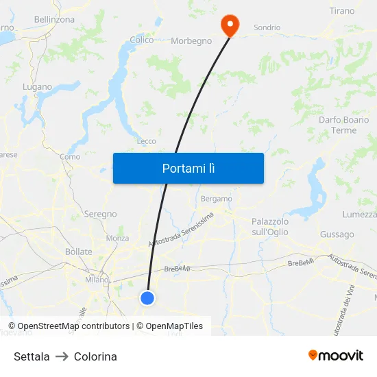 Settala to Colorina map