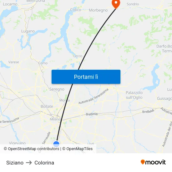 Siziano to Colorina map