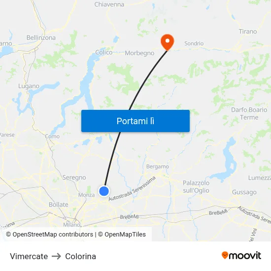 Vimercate to Colorina map