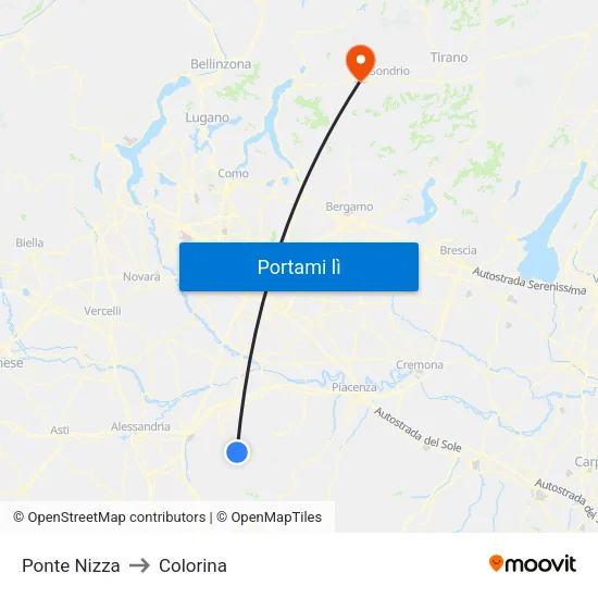 Ponte Nizza to Colorina map