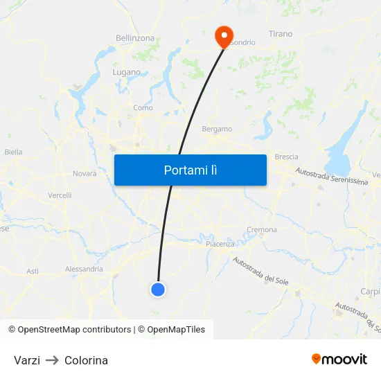 Varzi to Colorina map