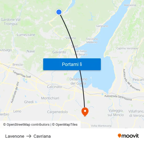 Lavenone to Cavriana map