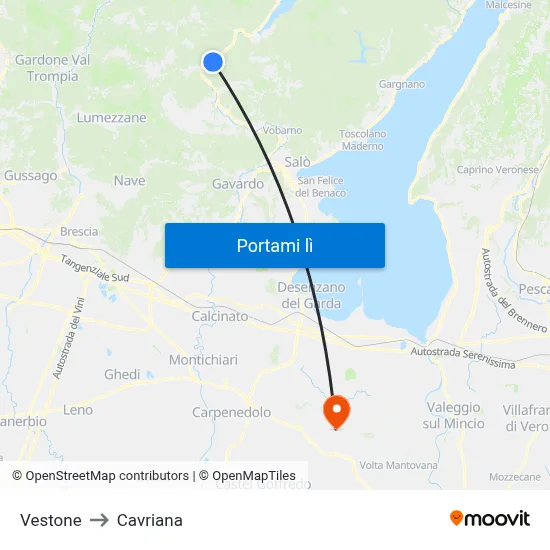 Vestone to Cavriana map