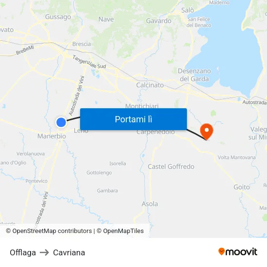 Offlaga to Cavriana map