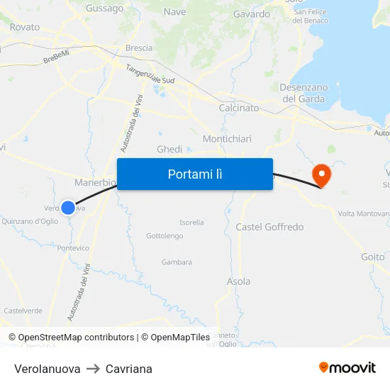 Verolanuova to Cavriana map