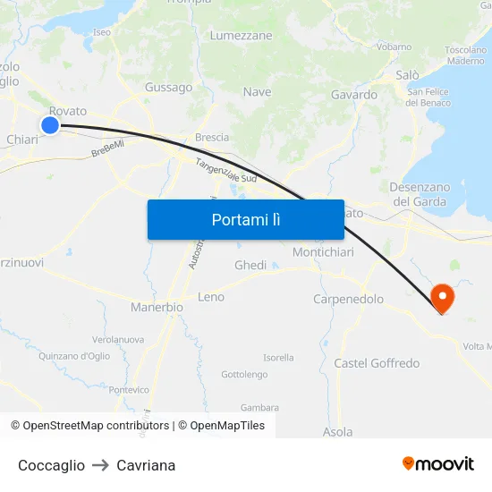Coccaglio to Cavriana map