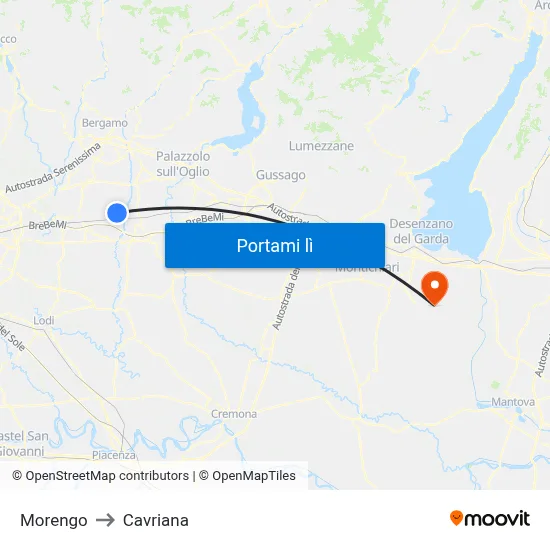 Morengo to Cavriana map