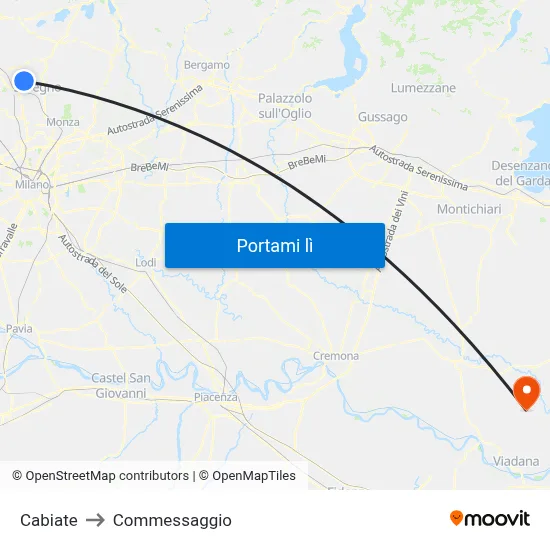 Cabiate to Commessaggio map