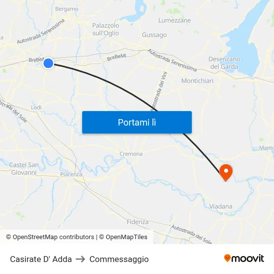 Casirate D' Adda to Commessaggio map