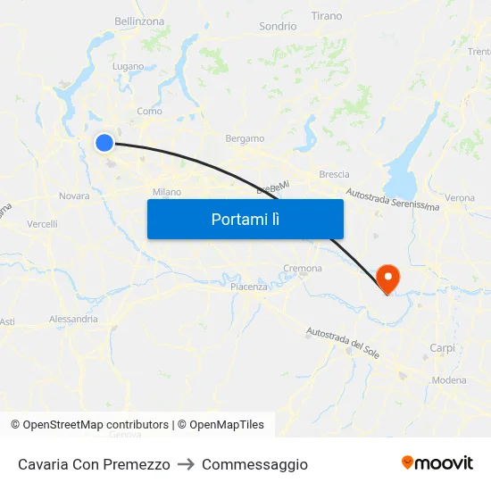 Cavaria Con Premezzo to Commessaggio map