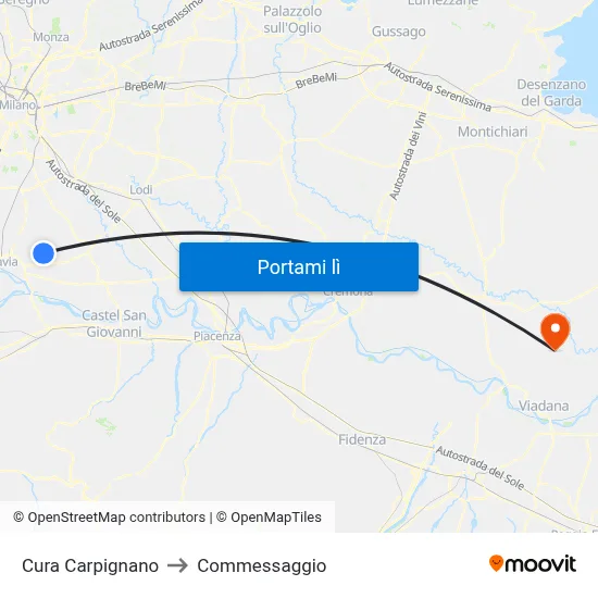 Cura Carpignano to Commessaggio map