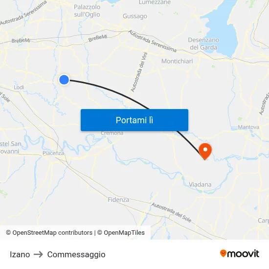 Izano to Commessaggio map