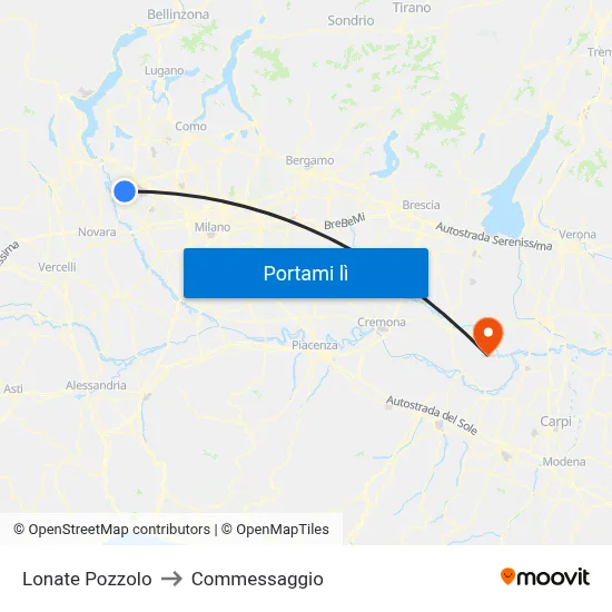 Lonate Pozzolo to Commessaggio map