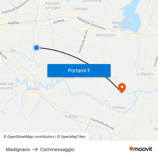 Madignano to Commessaggio map