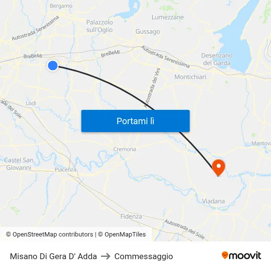 Misano Di Gera D' Adda to Commessaggio map