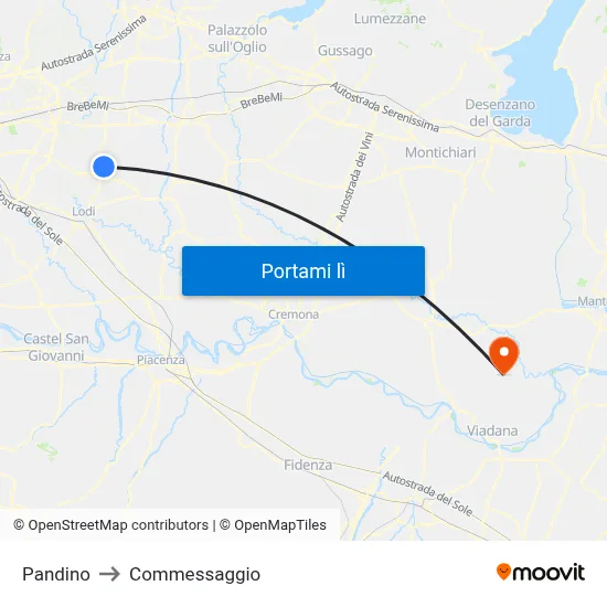 Pandino to Commessaggio map