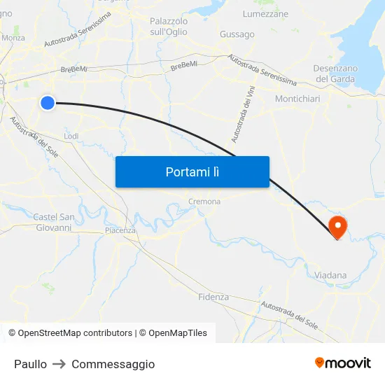 Paullo to Commessaggio map