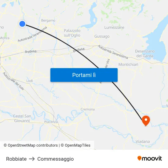 Robbiate to Commessaggio map