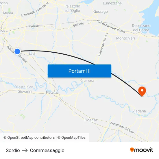 Sordio to Commessaggio map