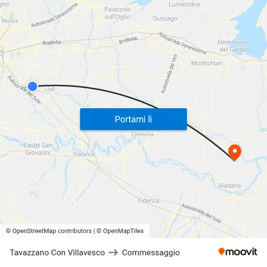 Tavazzano Con Villavesco to Commessaggio map