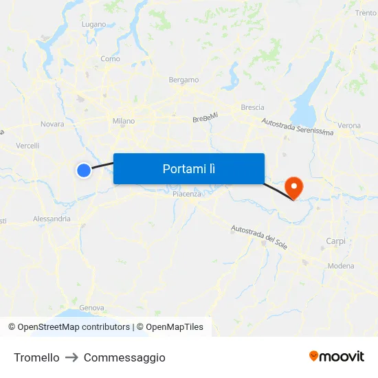 Tromello to Commessaggio map