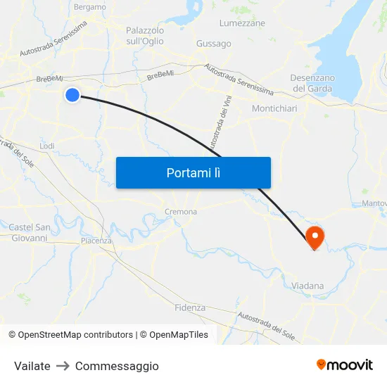 Vailate to Commessaggio map