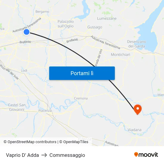 Vaprio D' Adda to Commessaggio map