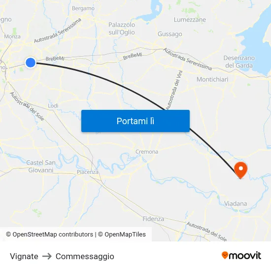 Vignate to Commessaggio map