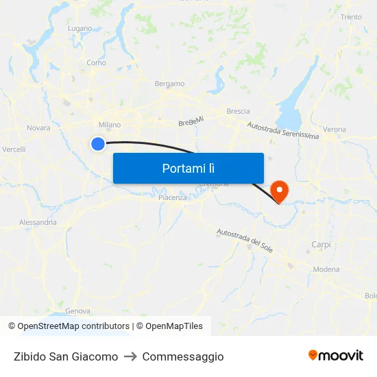 Zibido San Giacomo to Commessaggio map