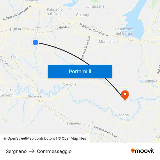 Sergnano to Commessaggio map