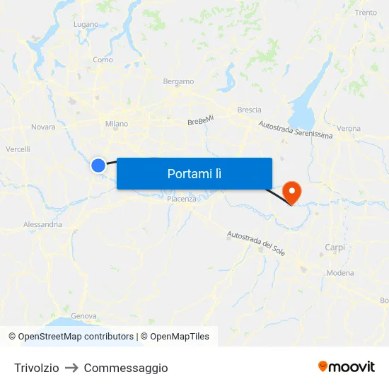 Trivolzio to Commessaggio map