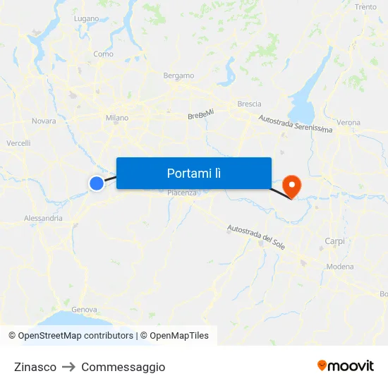 Zinasco to Commessaggio map